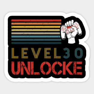 Level 30 Unlocked 30 Years Old Video Gamer 30th Birthday Sticker